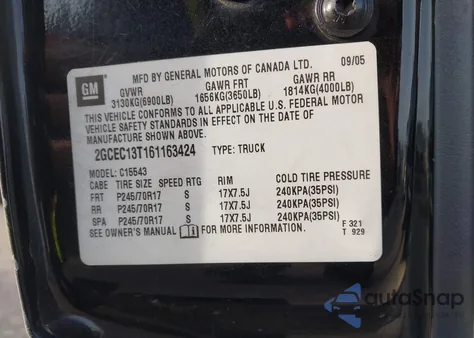 2006 Chevrolet Silverado 1500 Lt1 из США, поврежденный, VIN 2GCEC13T161163424